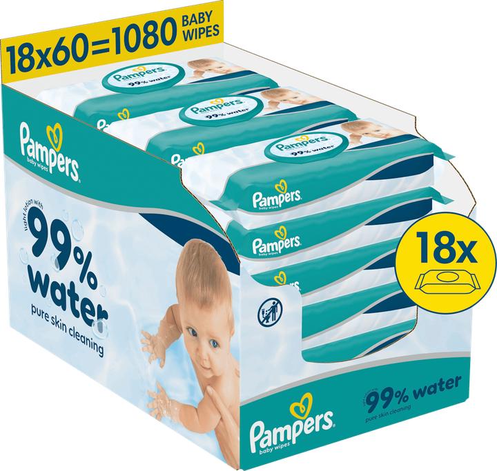 Actual product image Pampers 99% Water (18 x 60 pcs.)