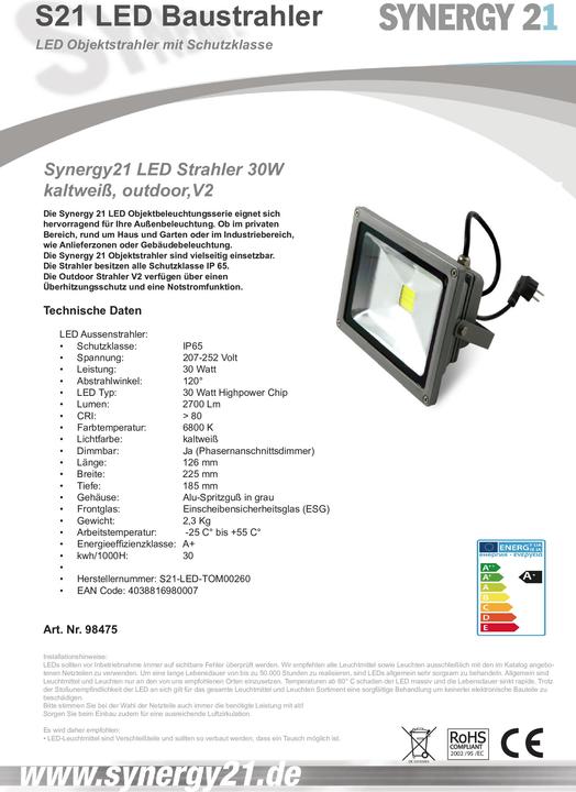 Image du produit Synergy 21 Spot LED de chantier extérieur 30W V.2 *blanc froid*. (2700 lm)