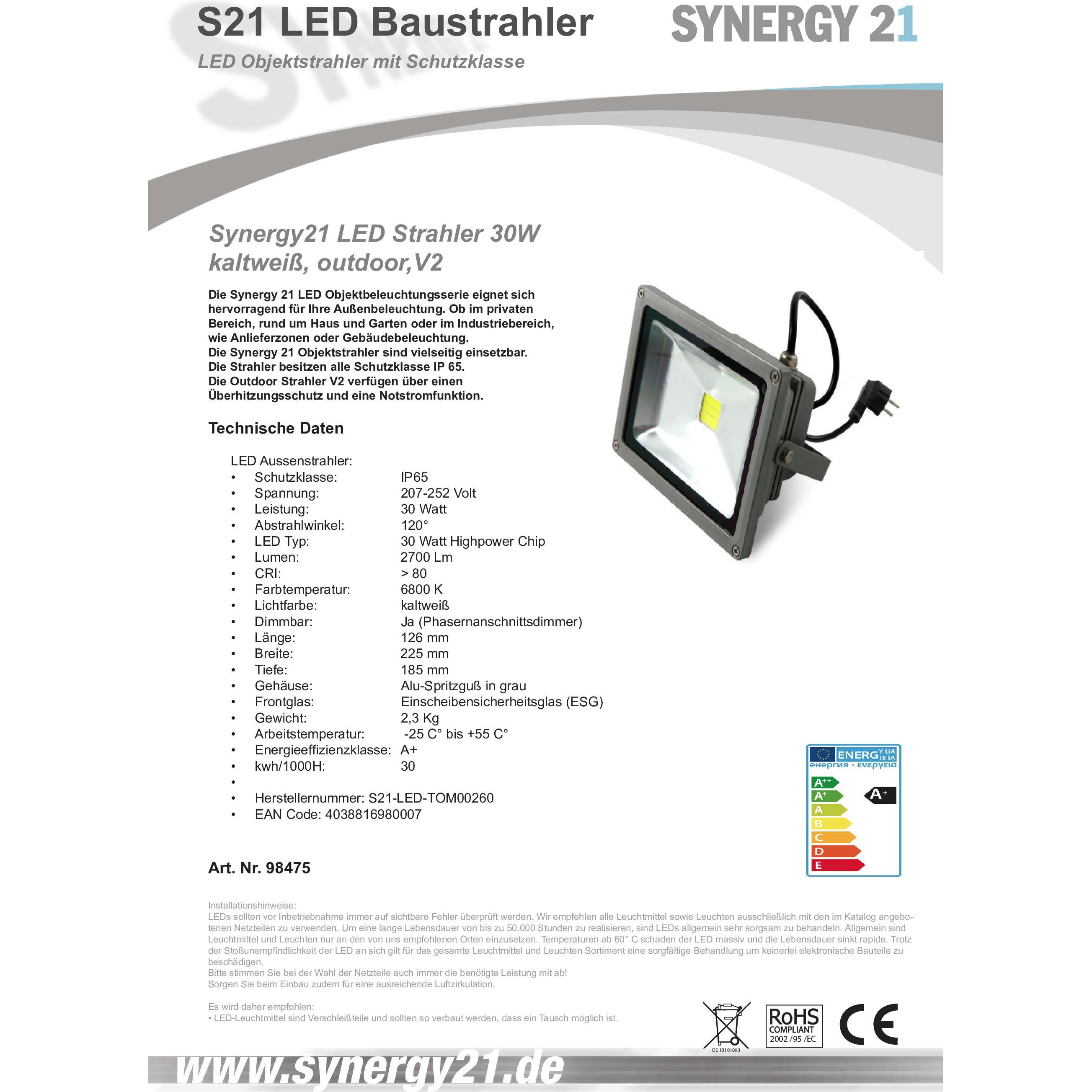 Thumbnail - Synergy 21, Wandleuchte + Deckenleuchte, LED Spot Outdoor Baustrahler 30W V.2 *kaltweiss* (2700 lm)