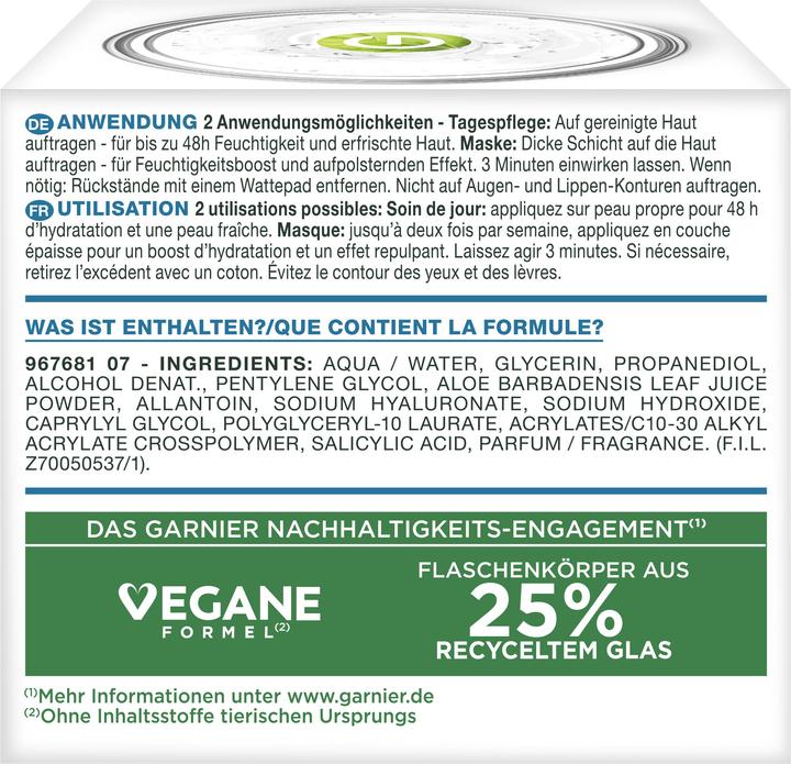 Valeurs nutritives et ingrédients Garnier Natural (50 ml, Crème de jour)