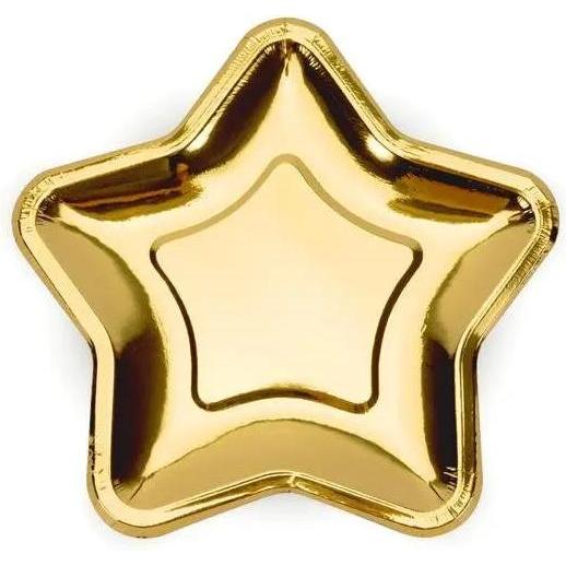 Partydeco Paper Plates Star, gold, 18cm (1 pkt / 6 pc.)