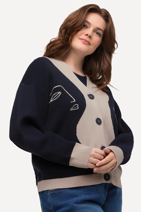 Image du produit Ulla Popken Cardigan boxy à col en V, motif femmes, coton bio (46, 48)