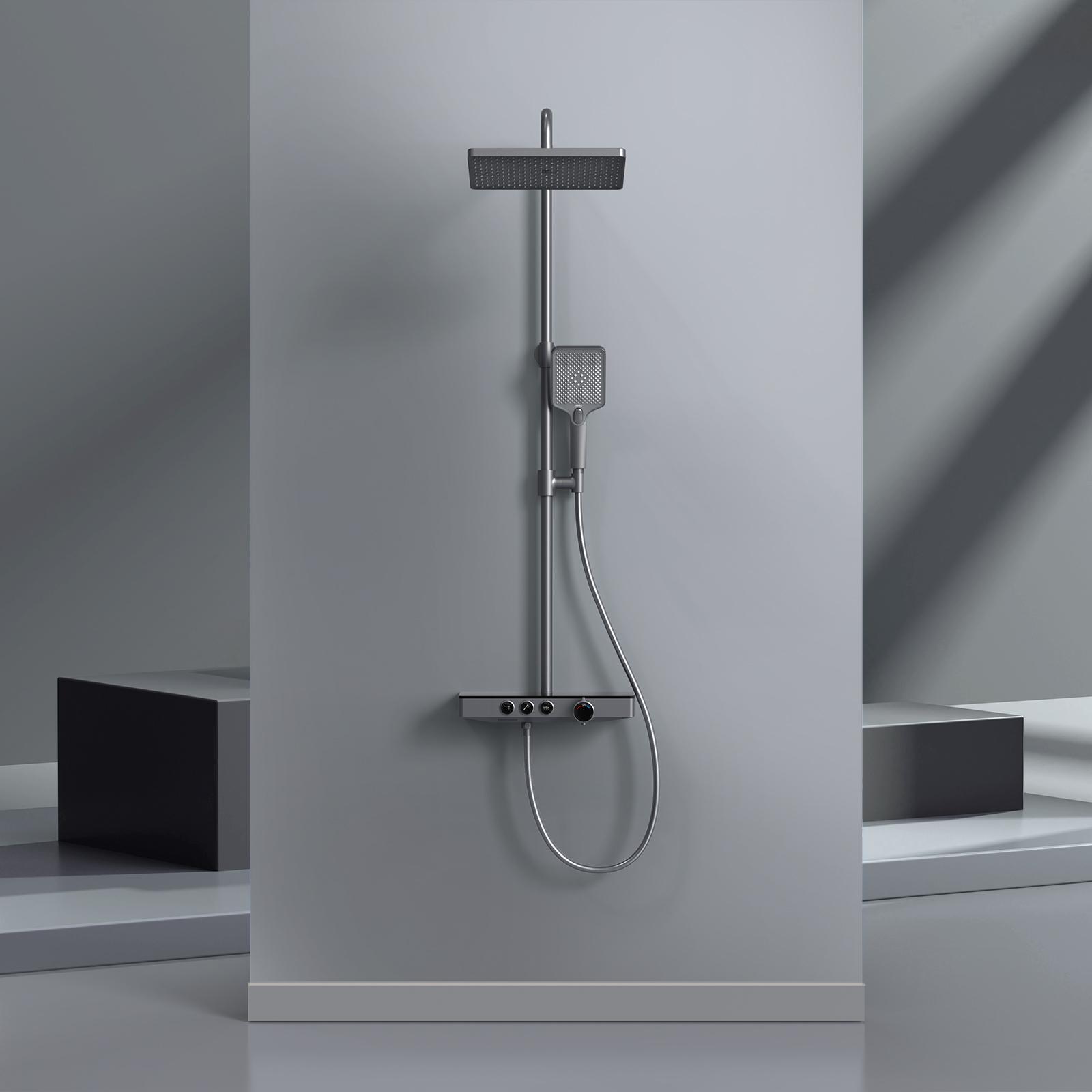 Thumbnail - Emke, Duschsystem, Duschsystem mit Thermostat, Handbrause + Regendusche(3 Strahlstärken) + Unterer Auslass