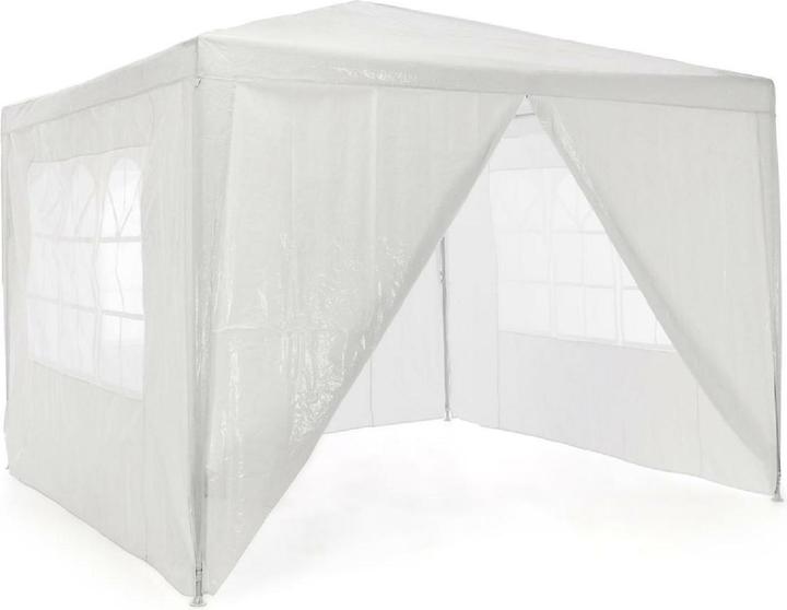 VCM Pavillon 3x3 m in weiss PE Plane 4 Seitenteile Partyzelt Gartenzelt Sonnenschutz (300 cm, 300 cm)