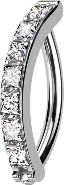 Actual product image Star Piercing Micro segment ring hinged silver shield one row of square crystals silver (without brass, Titanium)