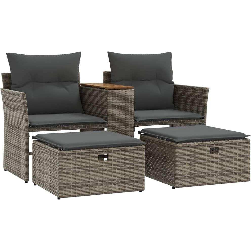 VidaXL, Gartenlounge, Gartensofa 2-Sitzer mit Hockern