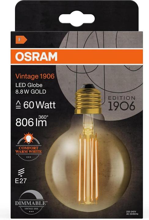 Actual product image Osram Vintage 1906 Led Classic Slim Filament Globe (E27, 806 lm, 1x)