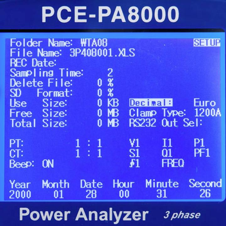 Nutritional values and ingredients PCE Instruments PCE-PA 8000 Mains analyser