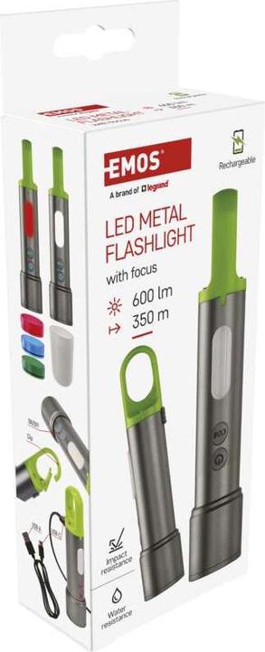 Actual product image Emos LED Aufladbare Metall-Taschenlampe, 600 lm, 1 200 mAh (16 cm, 600 lm)