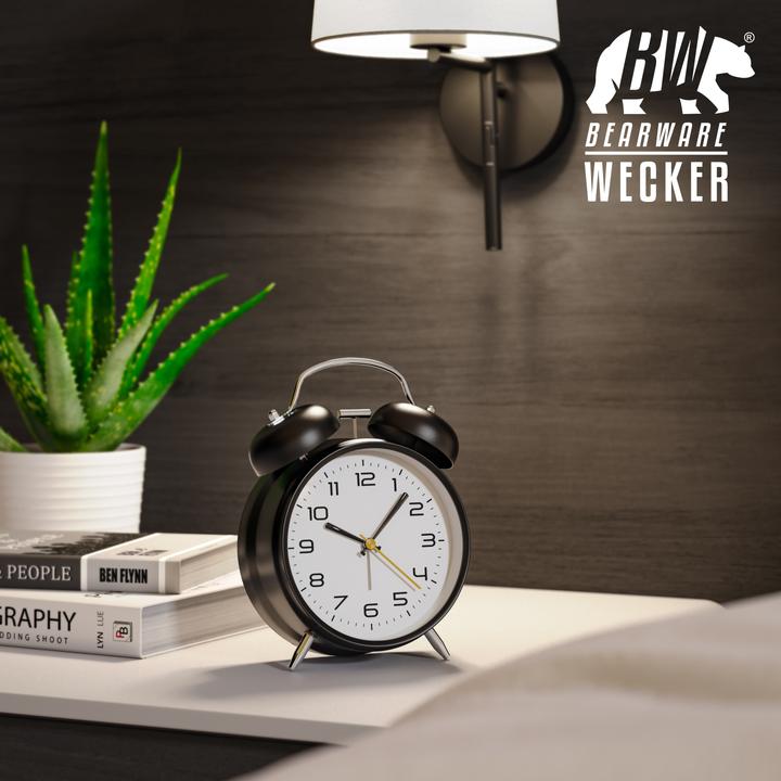 Produktbild Bearware Analoger Wecker klassisches Design, lauter Weckton, ohne Ticken, Batteriebetrieb, metall, schwarz