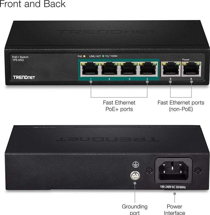 Produktbild Trendnet TPE-S50 5-Port PoE Switch 10/100Mbps 31W (5 Ports)