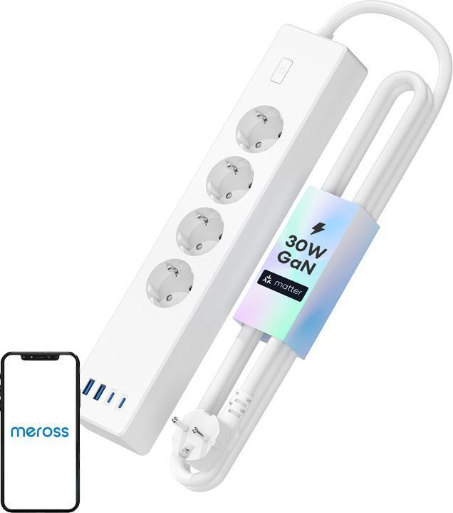 Produktbild Meross MSP844(EU) smart fast charging power strip, 4 outlets + 2x USB-A + 2x USB-C (Matter) (4x, CEE 7/3, USB-A, USB-C, 1.50 m)