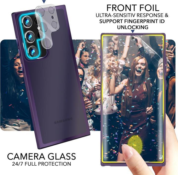 Immagine prodotto Nalia Cover ibrida semitrasparente con 2x vetro di protezione del display e 2x vetro della fotocamera (Samsung Galaxy S23 Ultra)