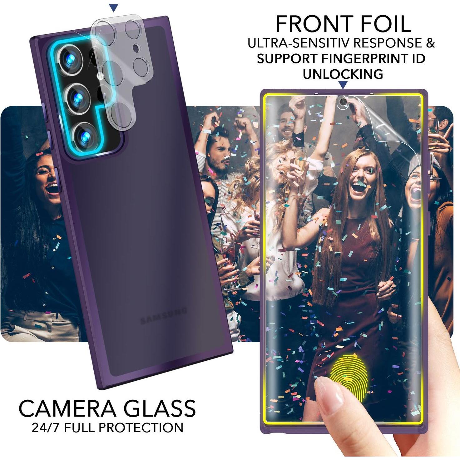 Thumbnail - Nalia Hybrid Hülle Semi-Transparent mit 2x Display-Schutzglas & 2x Kamera-Glas (Samsung Galaxy S23 Ultra), Smartphone Hü...