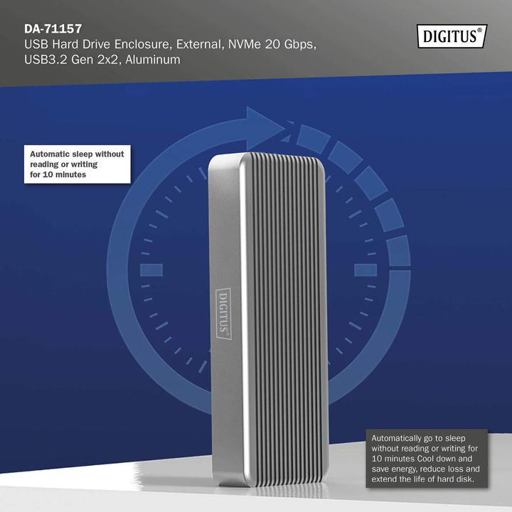 Actual product image Digitus USB M.2 hard disk enclosure, SSD, external, NVMe, 20Gbps, USB 3.2 Gen2x2, aluminum, incl. mounting (M.2 2230, M.2 2242, M.2 2260, M.2 2280)