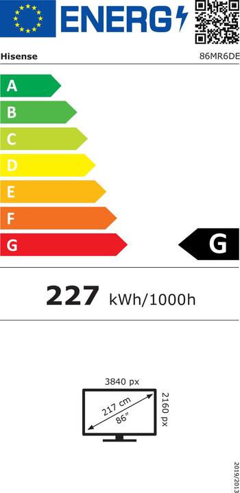 Energy Label Hisense 86MR6DE GoBoard - 86 inch - 350cd/m? - Ultra-HD - 3840x2160 Pixel - 20 Point (3840 x 2160 Pixels, 86")