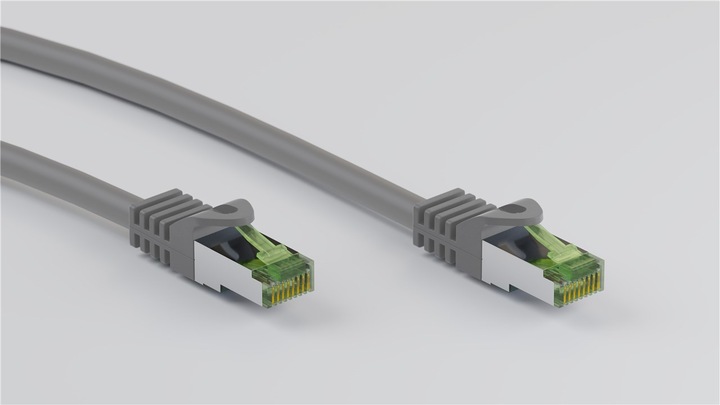 Actual product image Goobay GHMT-certified CAT 8.1 patch cable, S/FTP PiMF, grey (S/FTP, CAT8.1, 0.50 m)