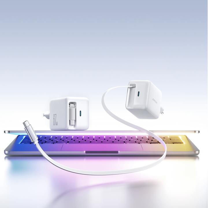 Productafbeelding Joyroom GaN USB-C Charger with Retractable Cable 67W - White (67 W)