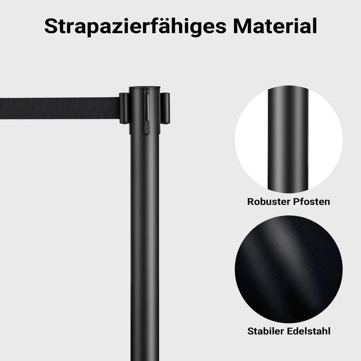 Image du produit Wiltec Barrière mobile 32x7x90cm en acier noir système de contrôle des foules cordon de serrage