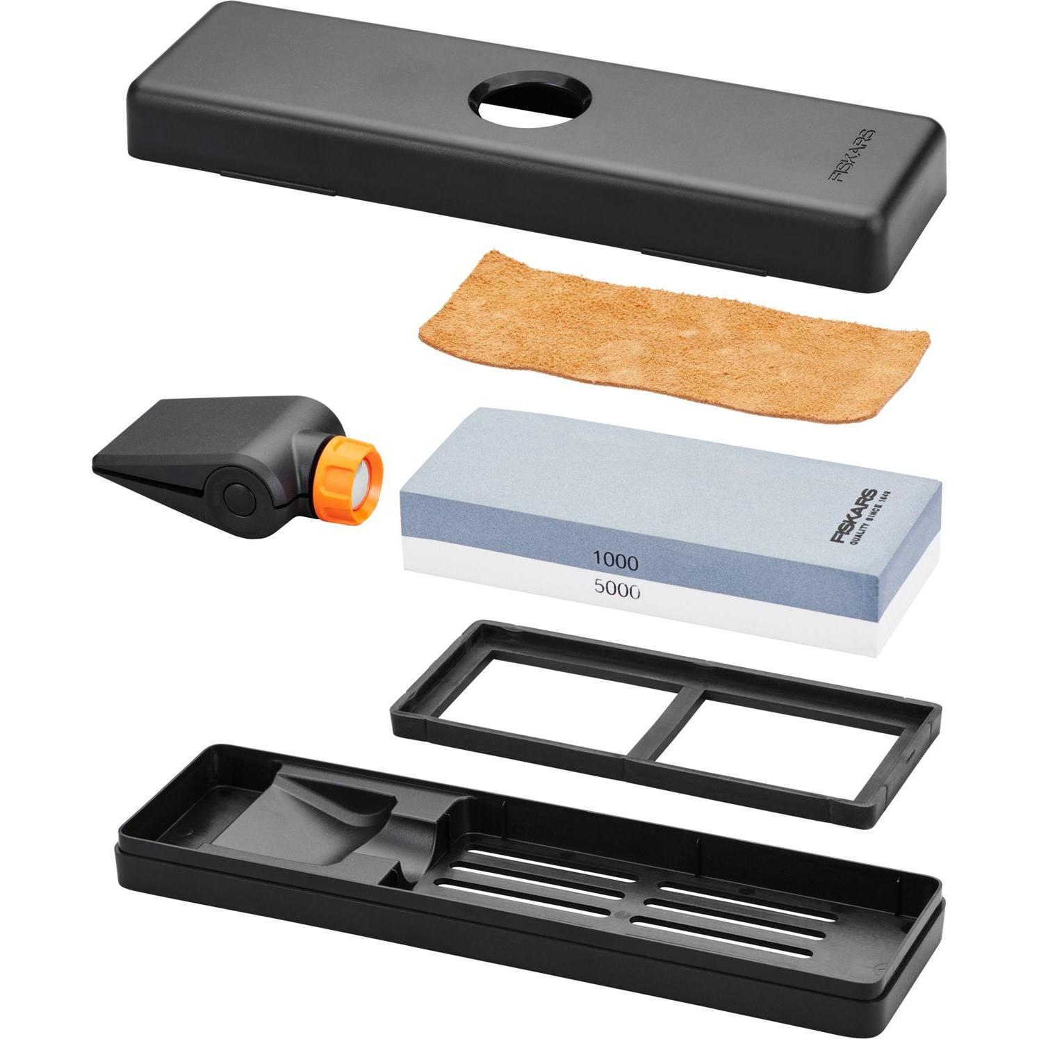 Fiskars Wetzstein Premium-Set zum Schärfen von Messern, Messerschärfer, Schwarz
