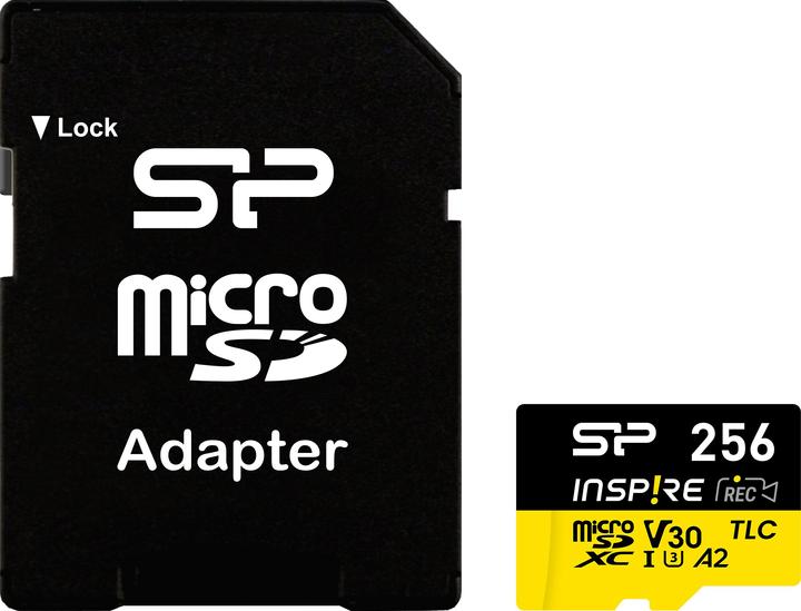 Actual product image Silicon Power Memory cards Inspire 256GB, DDR200, W/A, CL10, V30, A2, TF SDXC UHS-IU3 (256 GB, microSDXC, U3, UHS-I)