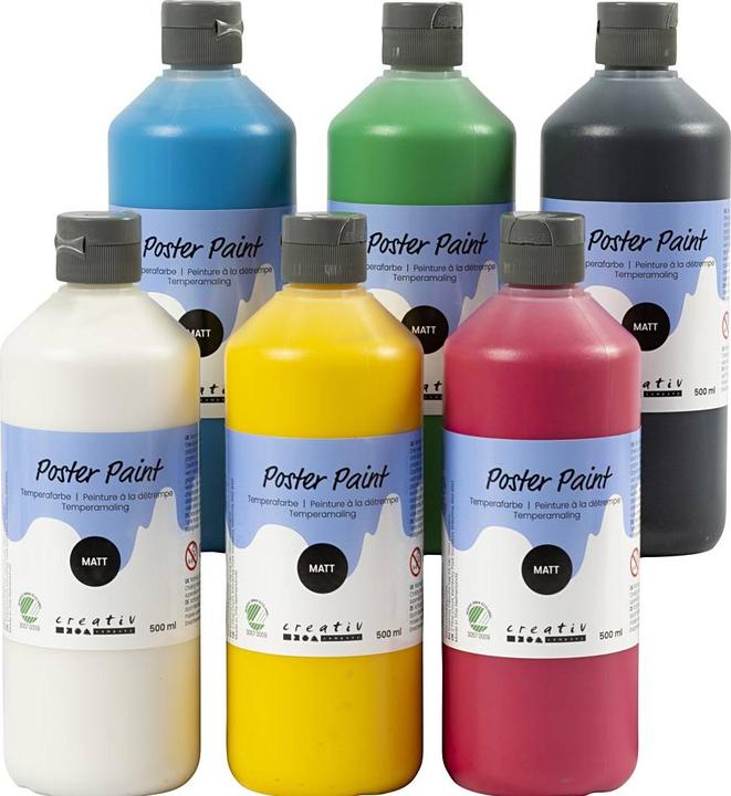 Produktbild Creativ Company Poster Paint, matt, semi opaque, assorted colours, 6x500 ml/ 1 pack (500 ml)