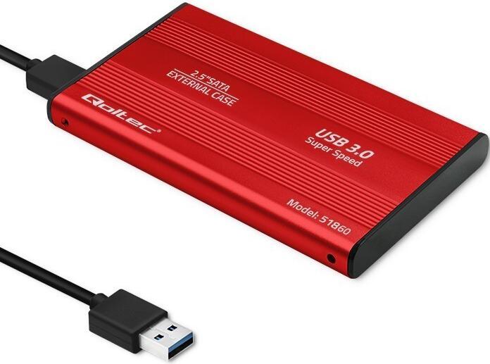 Actual product image Qoltec External Hard Drive Case HDD/SSD 2.5" SATA3 USB 3.0 Raudona (2.5")