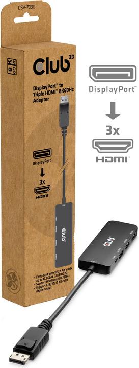 Club 3D Club3D Adapter DisplayPort 2.1 > 3x HDMI 2.1 8K60Hz retail (HDMI, 14 cm)