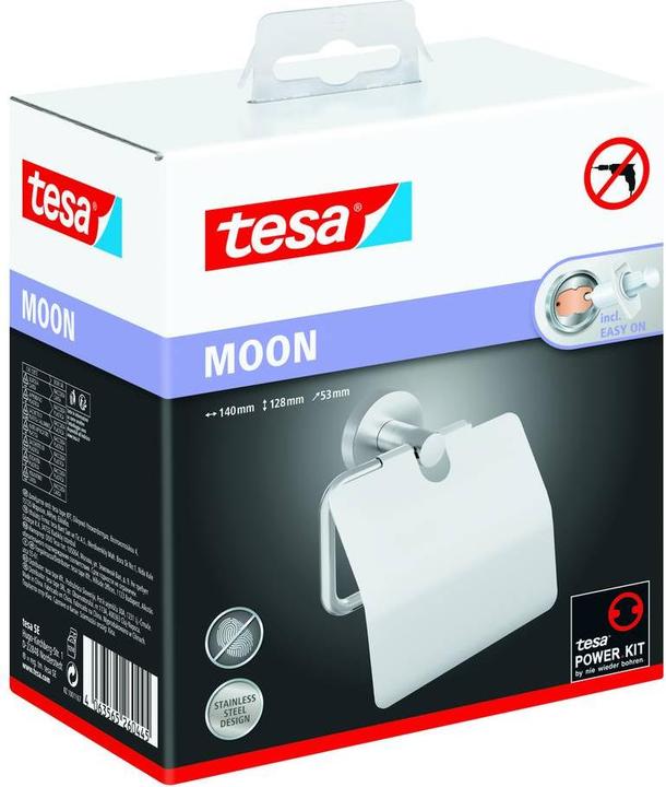 Productafbeelding tesa MOON Toiletrolhouder met deksel, verchroomd - Toiletrolhouder voor wandmontage zonder boren