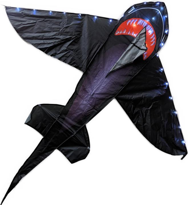 Bdt Drachen, Einleiner, Kite *Hai-LED* inkl. 50m Leine, 10erPack Batterien, 165x145cm
