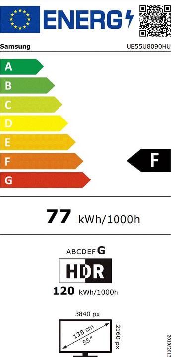 Label énergétique Samsung UE55U8090HUXXN (55", U8090H, LCD, 4K, 2026)