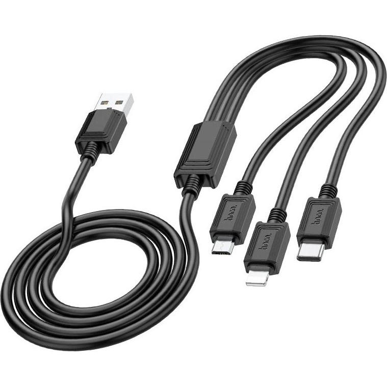 Hoco Cable cable 3in1 USB A to Lightning / Micro USB / Type C 2A X76 1 m black (1 m), Cavo USB