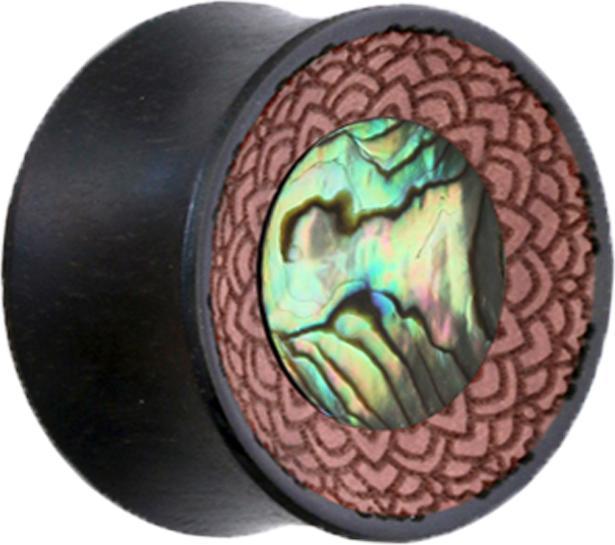 Actual product image Star Piercing Flared Plug Engraved with Tamarind Wood Abalone (without brass, Organic, Mineral)
