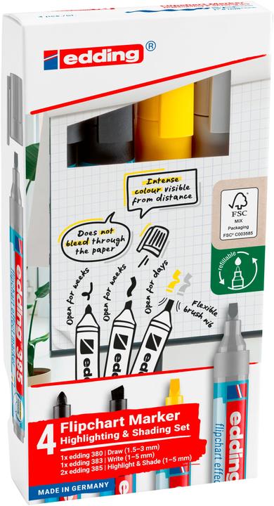 Edding 385 Flipchart-Marker farbsortiert 1,0 - 5,0 mm, 4 St. (Mehrfarbig, 5 mm, 4 x)