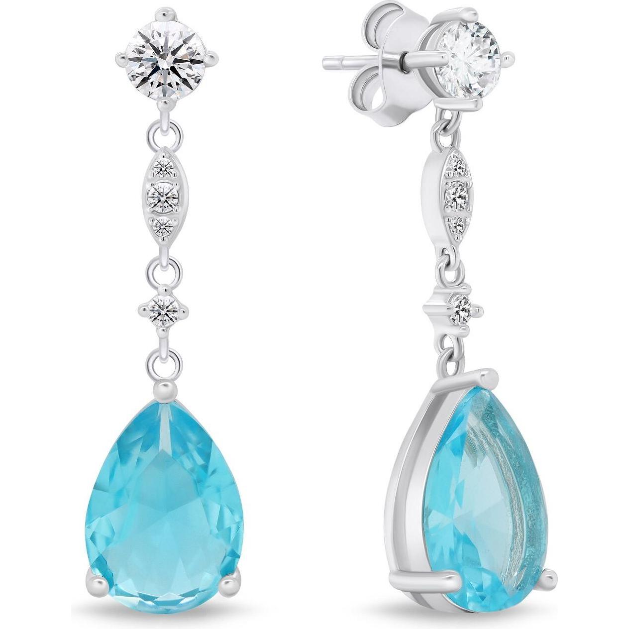 Brilio, Ohrringe, Silver - Silver dangle earrings withue zircons EA760WAQ