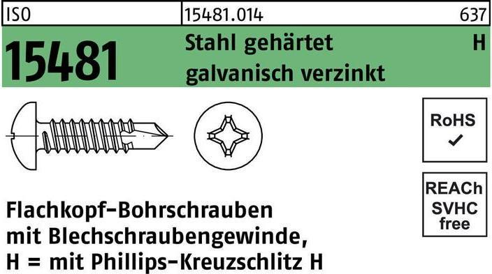 Produktbild Flachkopfbohrschraube ISO 15481 m.Kreuzschlitz-PH ST 3,5 x 25 -H Stahl gehärtet galvanisch verzin... (1000 Schrauben pro Stück)