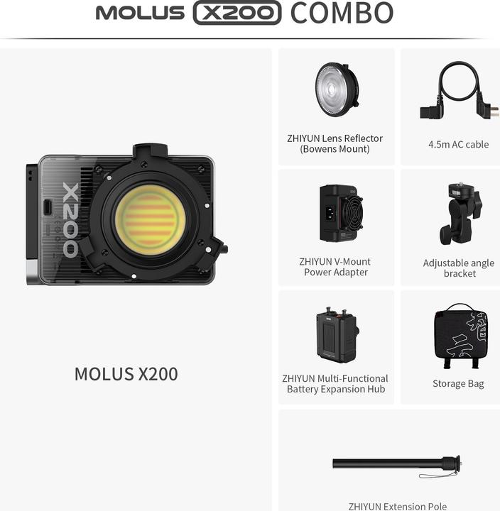 Actual product image Zhiyun MOLUS X200 Bi-Color Combo - LED COB Light with EUR plug (Video light)