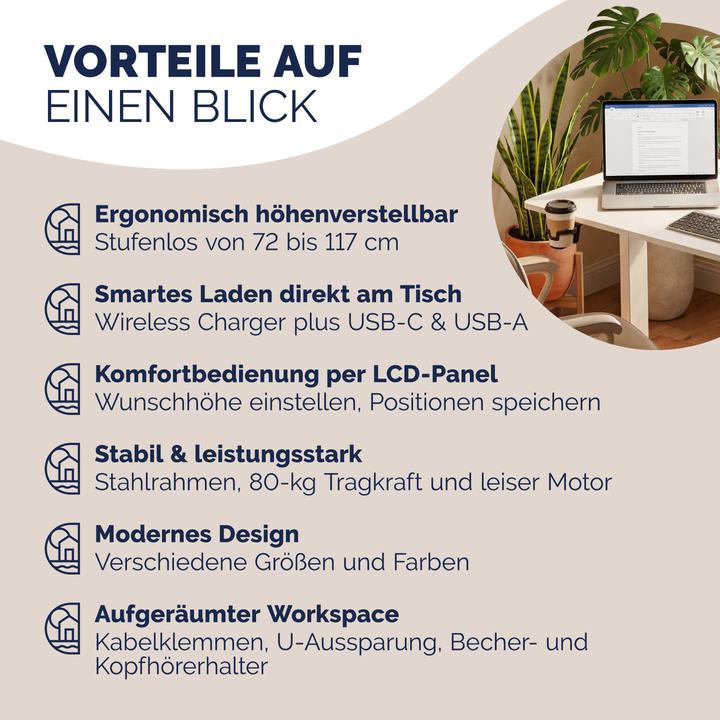 Image du produit Casaria Höhenverstellbarer Schreibtisch (160 x 70 x 72 cm)