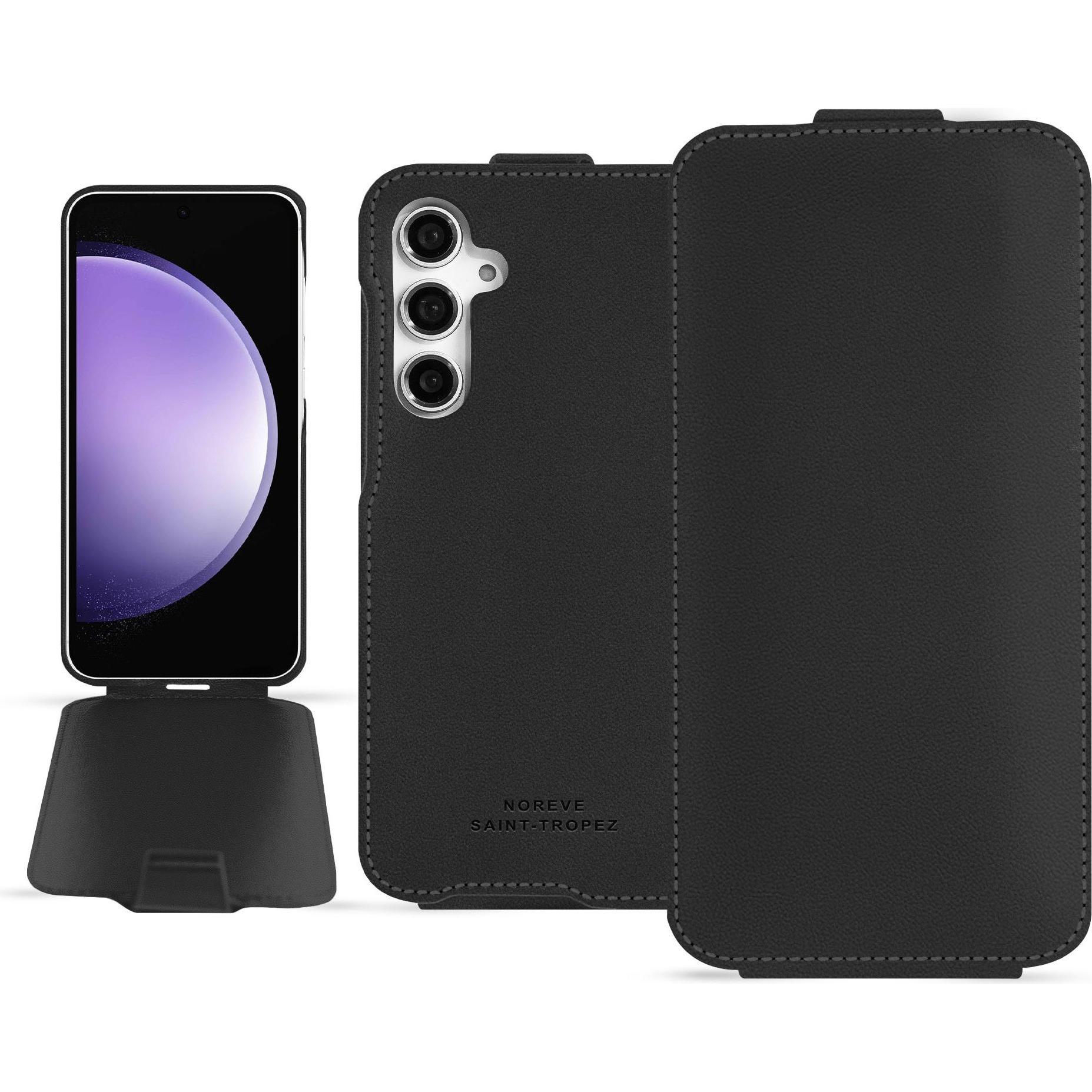 Noreve Lederschutzhülle vertikal (Samsung Galaxy S23 FE), Smartphone Hülle, Schwarz