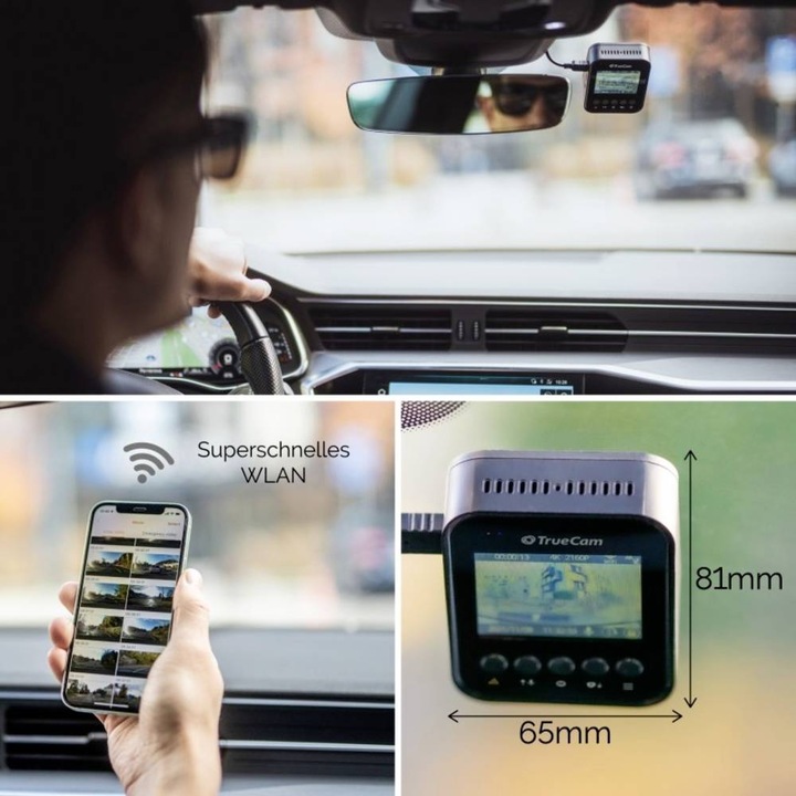 Produktbild TrueCam H25 Dashcam mit GPS Blickwinkel horizontal max.=50 ° Datenanzeige im Video, G-Sensor, WDR, Schleifen (GPS-Empfänger, Eingebautes Display, Akku, Beschleunigungssensor, WLAN, Eingebaute Anzeige, Bluetooth, UHD 4K)