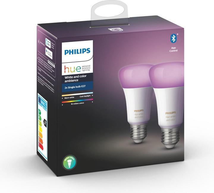 Immagine prodotto Philips Hue White & Color Ambiance BT (E27, 9.50 W, 806 lm, 2 x, F)