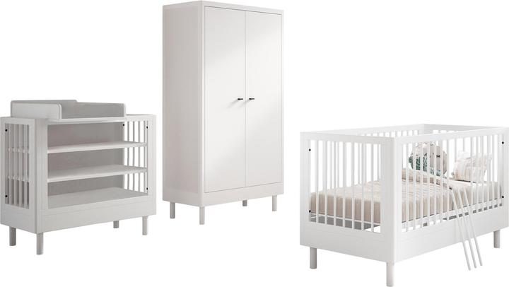 Vipack Babyzimmer Forrest Buche 4-teilig Set B (Kinderkleiderschrank, Babybett, Wickelkommode)