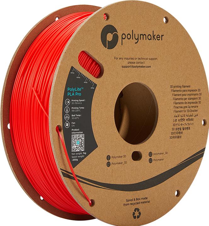 Actual product image Polymaker PolyLite PLA PRO Red 1.75mm 1kg (PLA-R, 1.75 mm, 1000 g)
