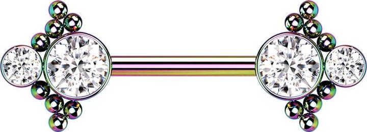 Produktbild Star Piercing Threadless Barbell farbig Kugeln mit zwei Kristallen silber (ohne Messing, Chirurgenstahl 316L)