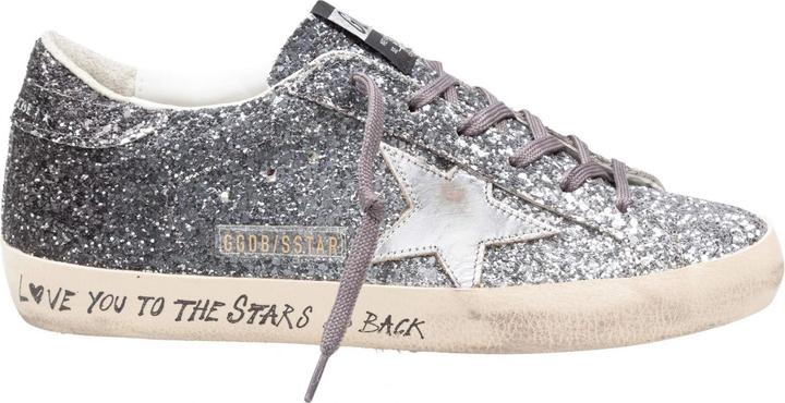Actual product image Golden Goose super star glitter sneakers in silver and black color (39)