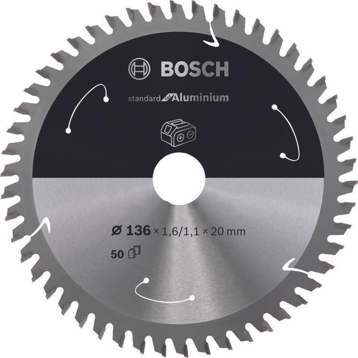Productafbeelding Bosch Professional Zubehör Cirkelzaagblad Standaard voor Aluminium, 136x1,6/1,1x20, 50 tanden