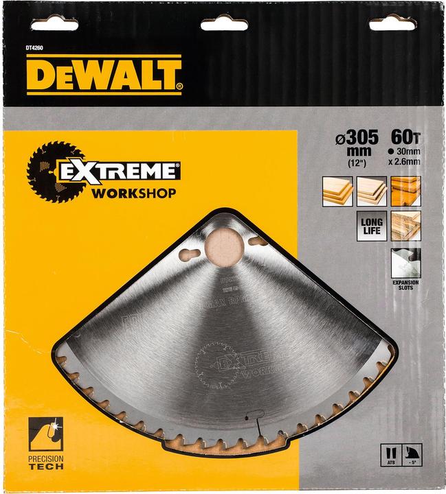 Productafbeelding DeWalt EXTREME ® Stationair Cirkelzaagblad DT4260hits en doorsneden