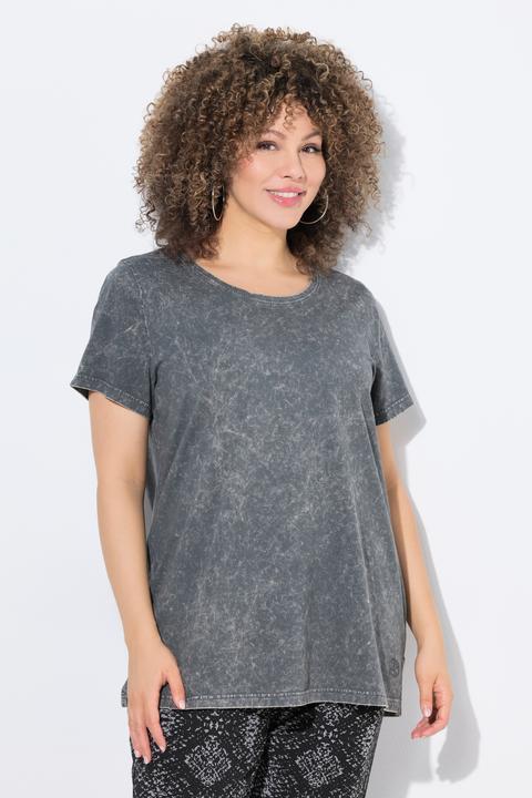 Actual product image Ulla Popken Rivet Detail Short Sleeve Acid Wash Tee (62)