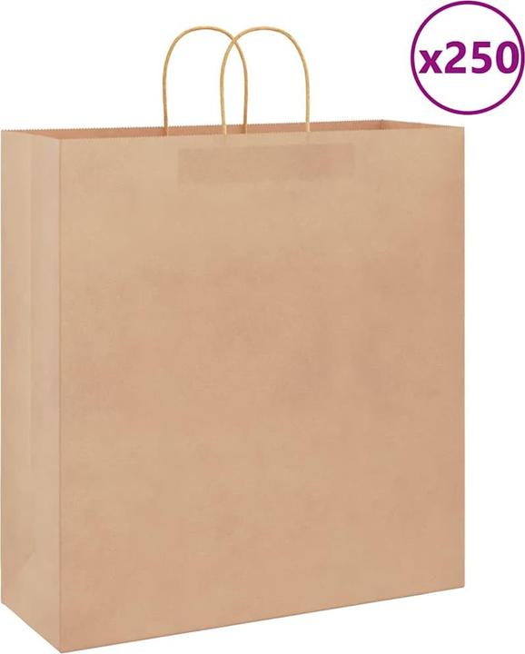 Produktbild VidaXL Kraftpapiertüten 250 Stk. mit Henkel Braun 45x17x48 cm Papiertüte (Geschenktüte, 250 x)