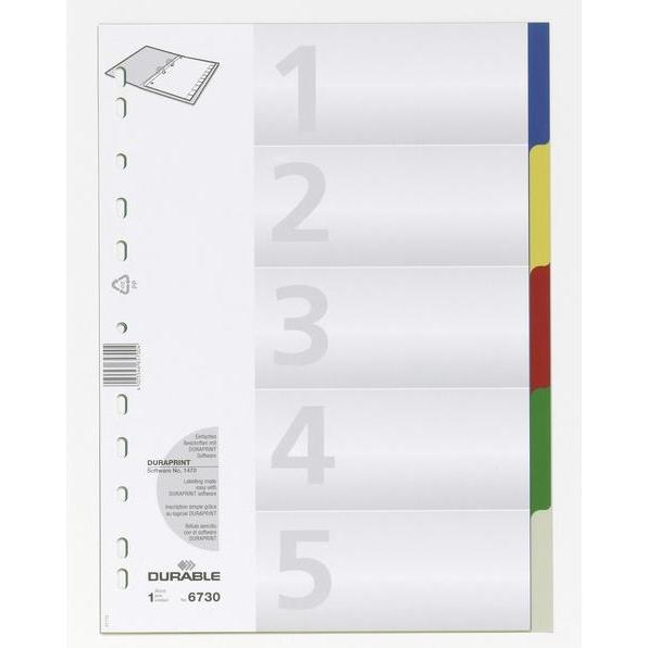 Durable, Ordner Zubehör, REGISTER PP MIT FARBIGEN TABEN 5 BLATT 25 ST 673027